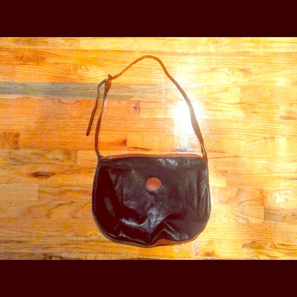 Vintage Italian Blk & Brown Leather Duffel Purse